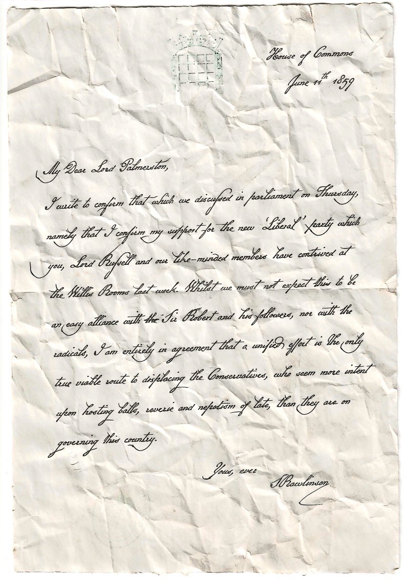 Letter to Palmerston, 1859